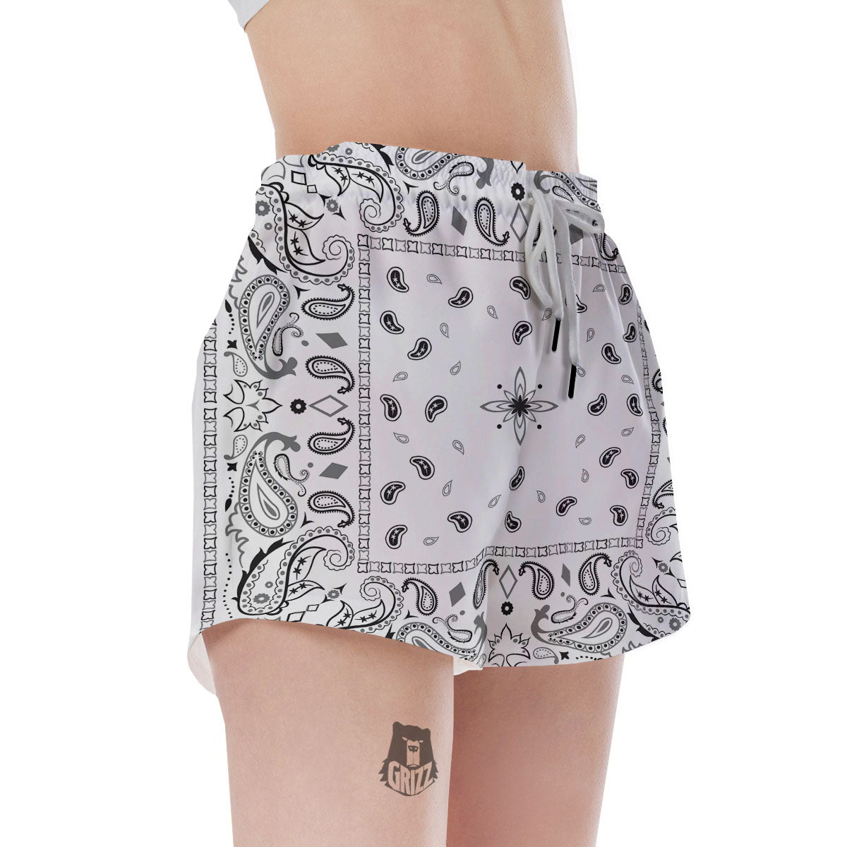 Paisley Bandana White And Black Print Women's Shorts-grizzshop