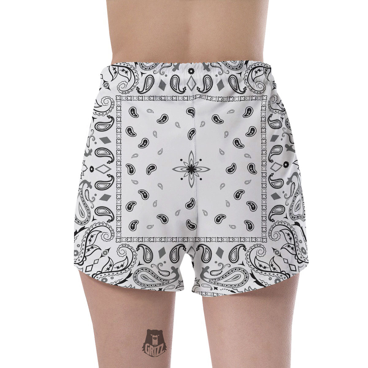 Paisley Bandana White And Black Print Women's Shorts-grizzshop