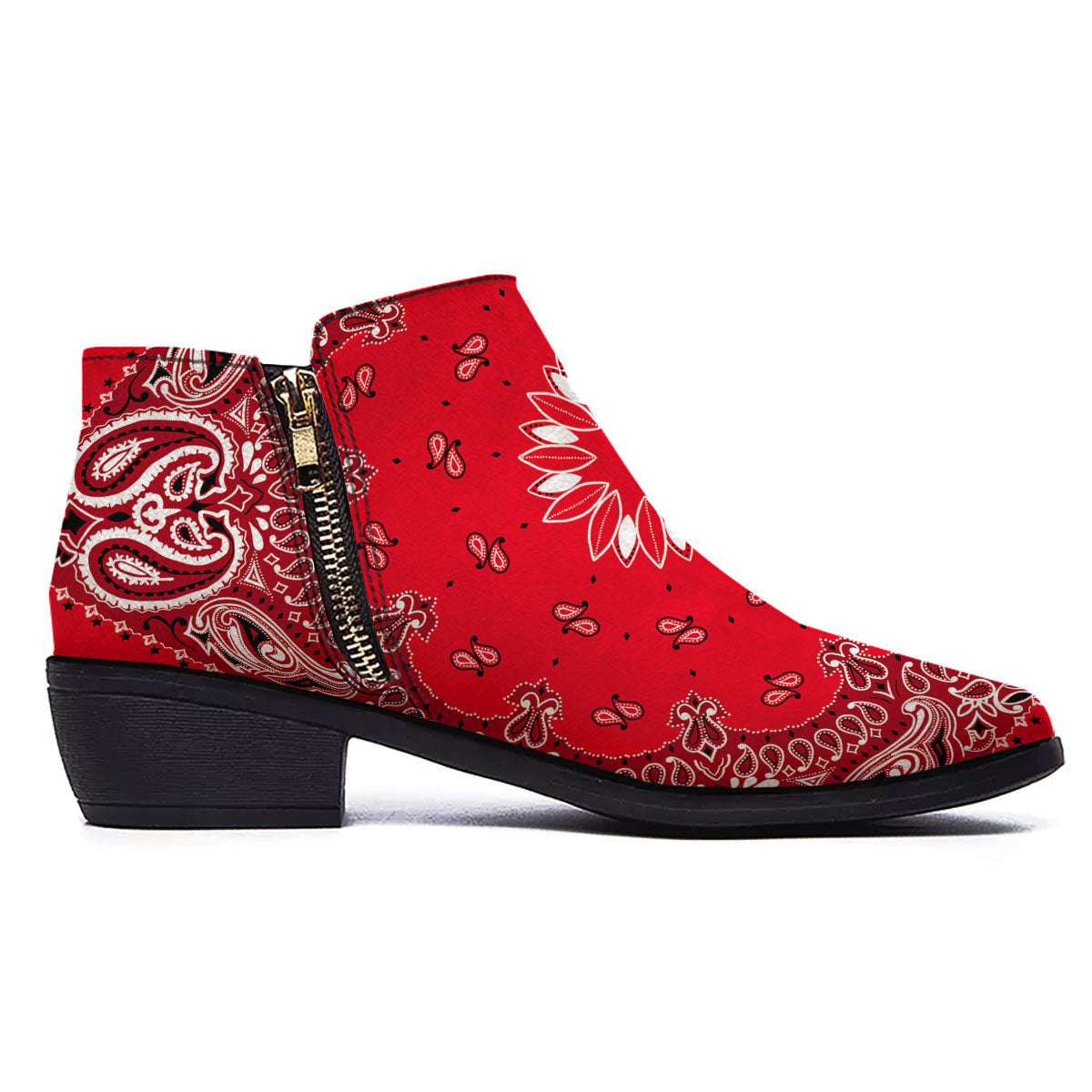 Paisley Bandana White And Red Print Ankle Boots-grizzshop