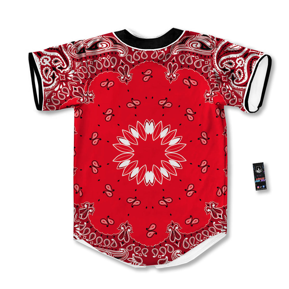 Paisley Bandana White And Red Print Baseball Jersey-grizzshop