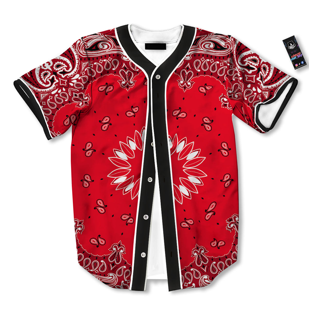 Paisley Bandana White And Red Print Baseball Jersey-grizzshop