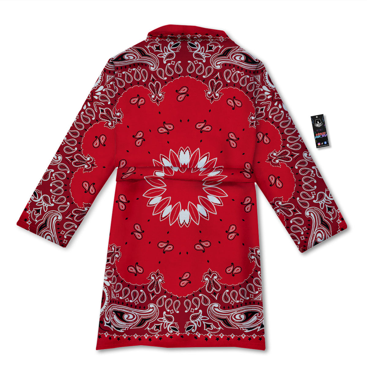 Paisley Bandana White And Red Print Bathrobe-grizzshop