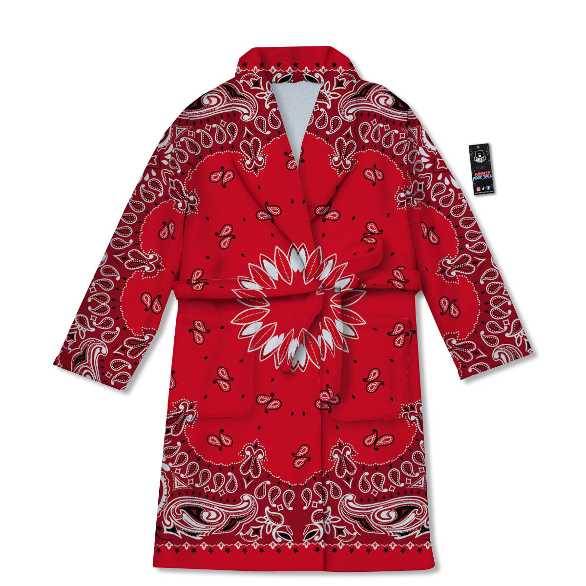 Paisley Bandana White And Red Print Bathrobe-grizzshop