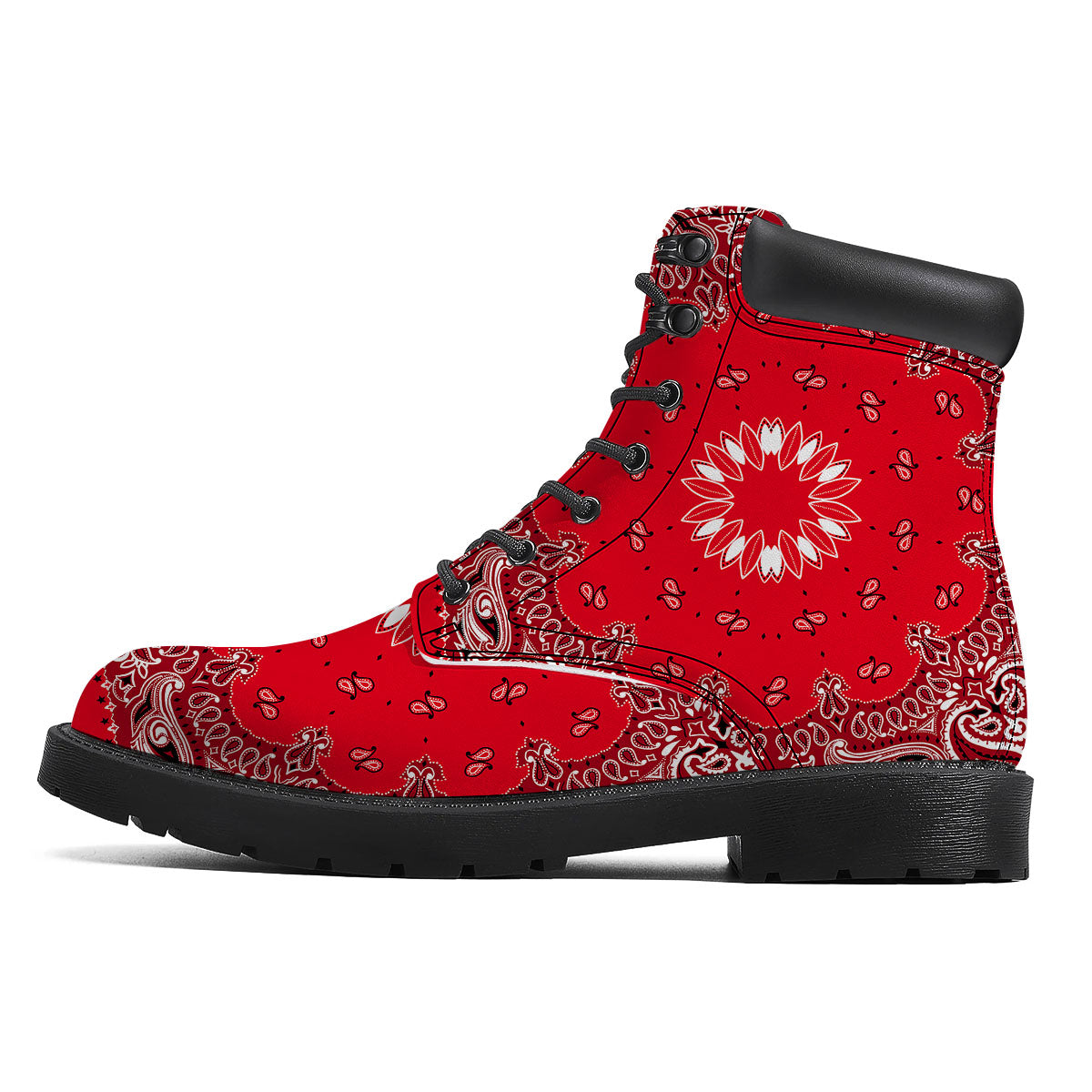 Paisley Bandana White And Red Print Boots-grizzshop