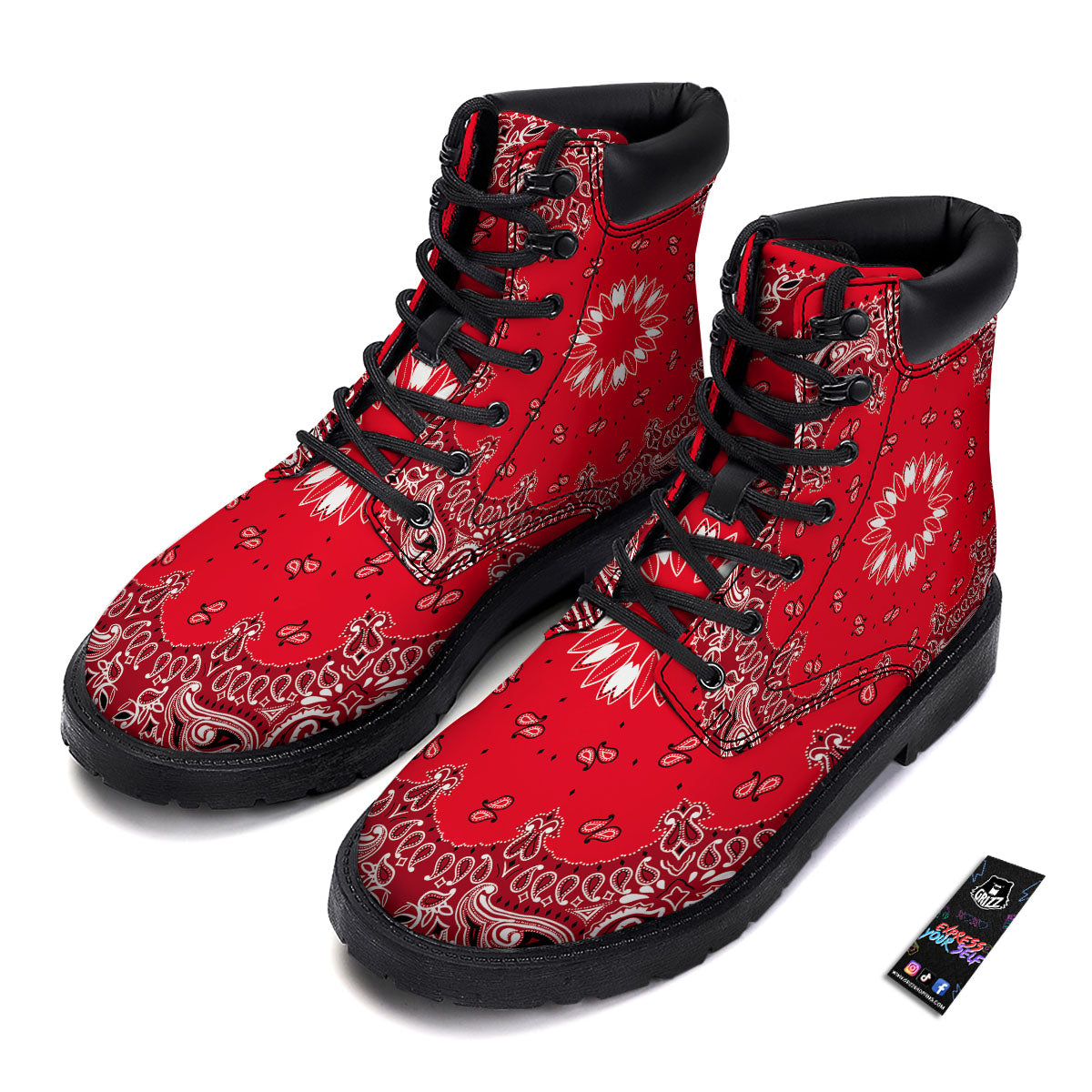 Paisley Bandana White And Red Print Boots-grizzshop