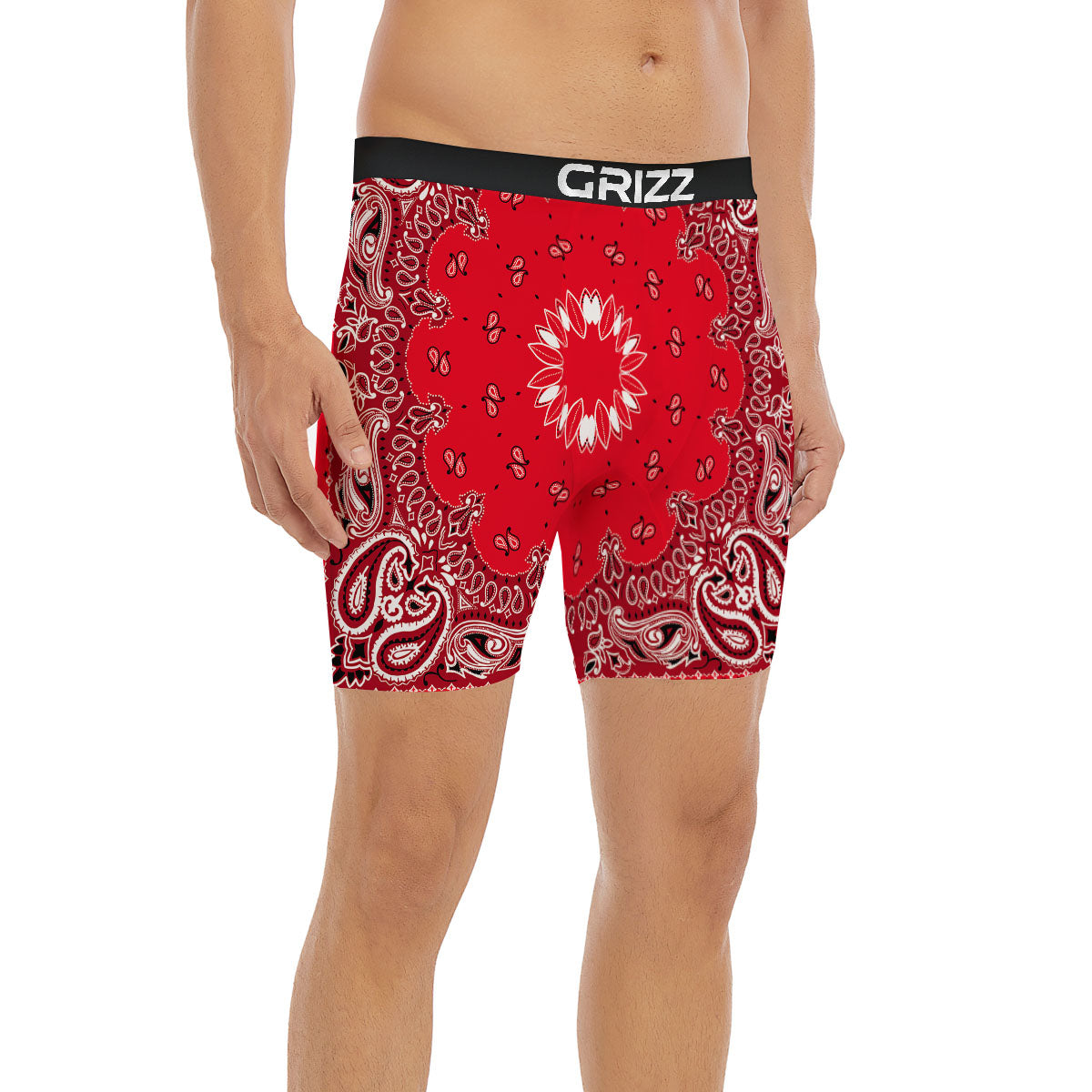 Paisley Bandana White And Red Print Boxer Briefs-grizzshop