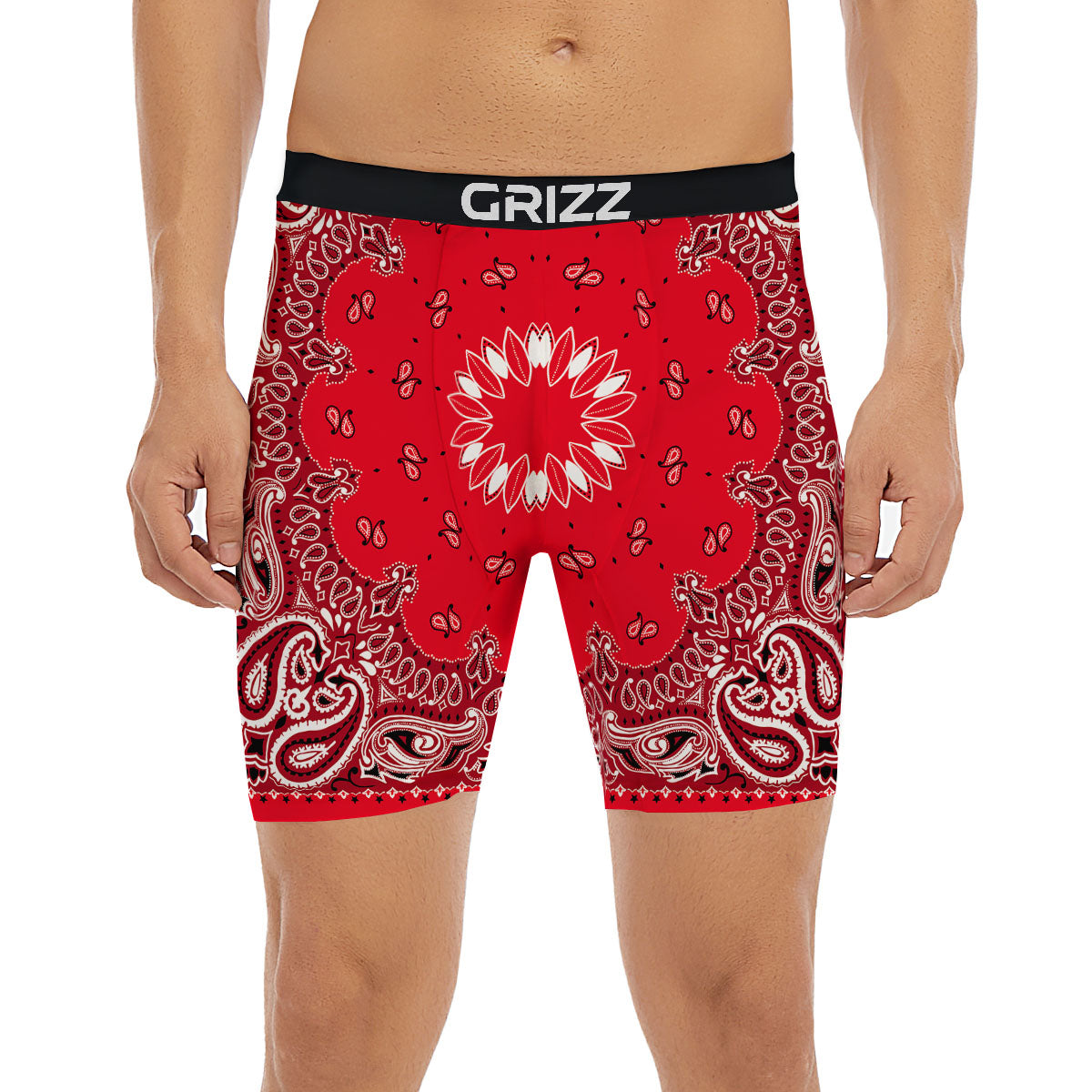 Paisley Bandana White And Red Print Boxer Briefs-grizzshop