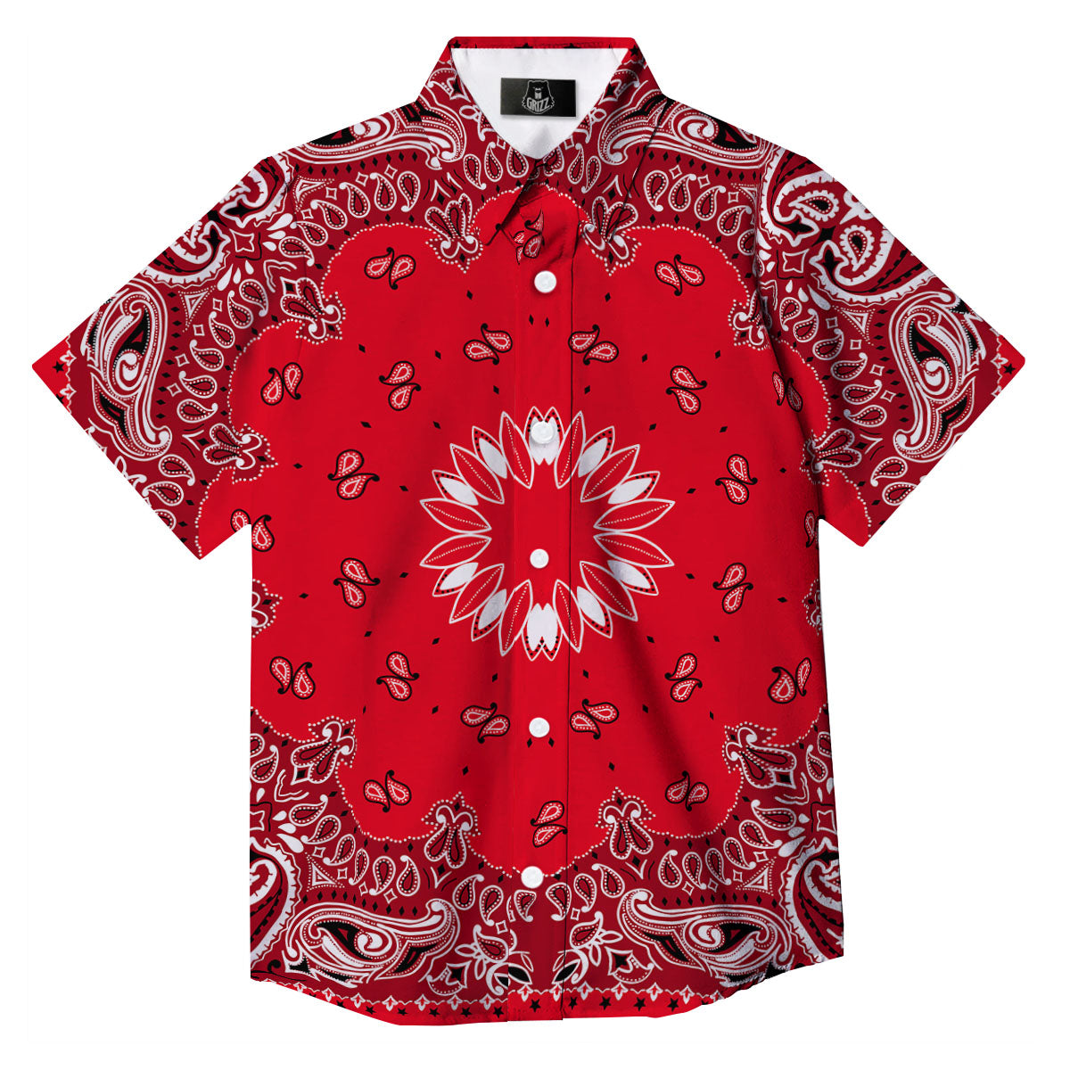 Paisley Bandana White And Red Print Button Up Shirt-grizzshop