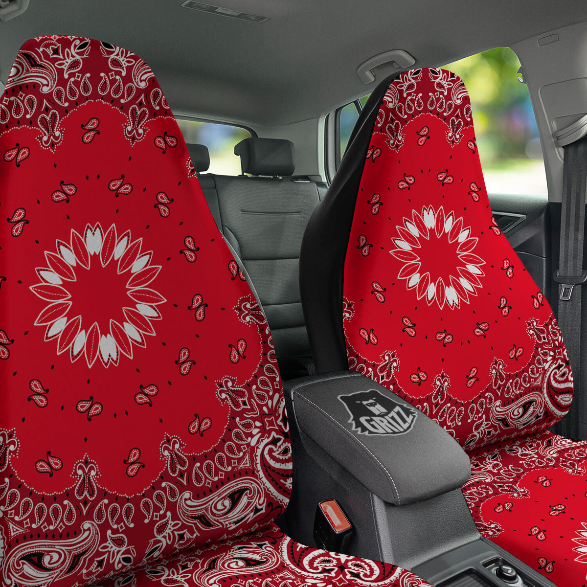 Paisley Bandana White And Red Print Car Seat Covers-grizzshop