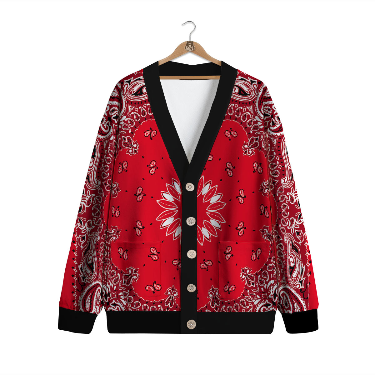 Paisley Bandana White And Red Print Cardigan-grizzshop