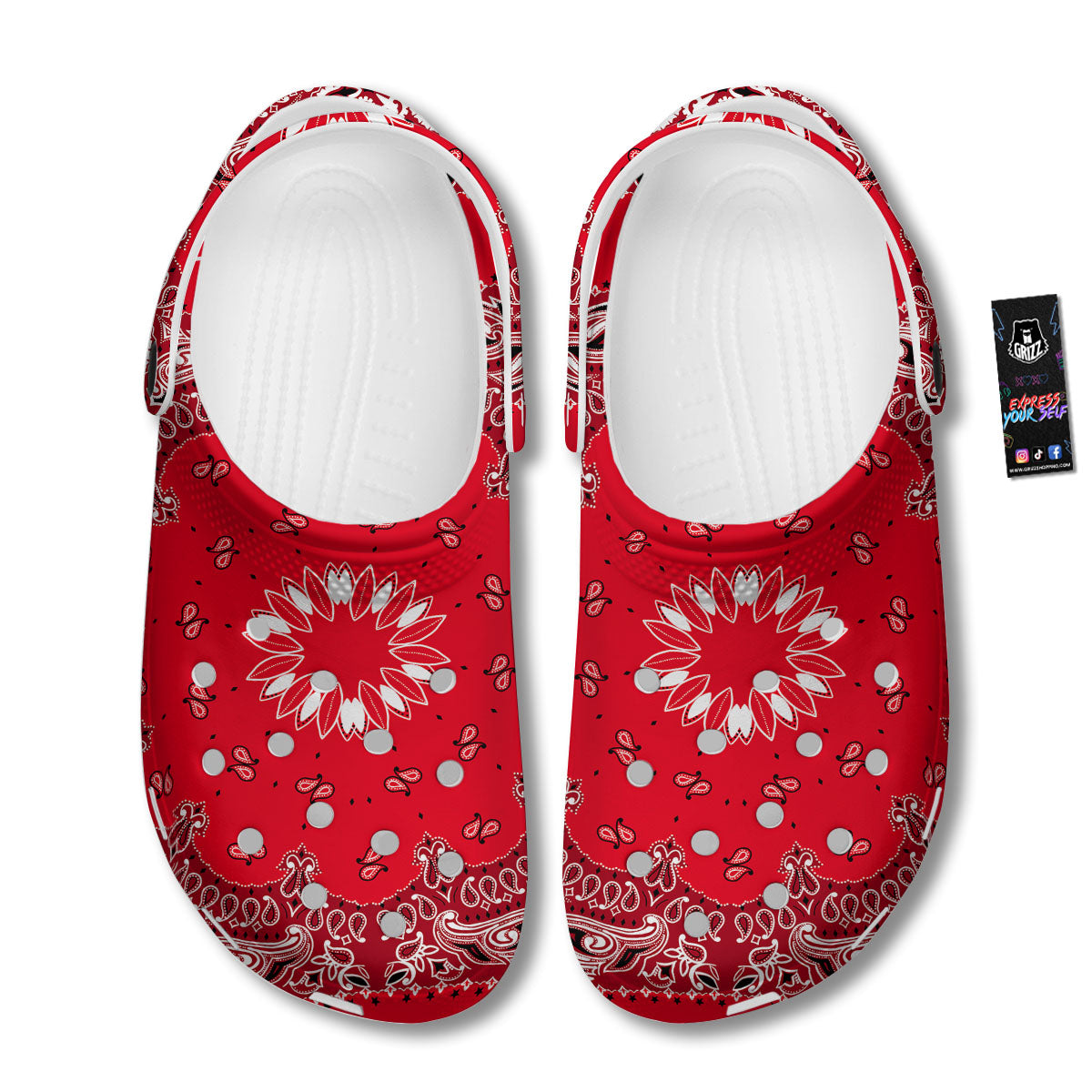 Paisley Bandana White And Red Print Clog-grizzshop