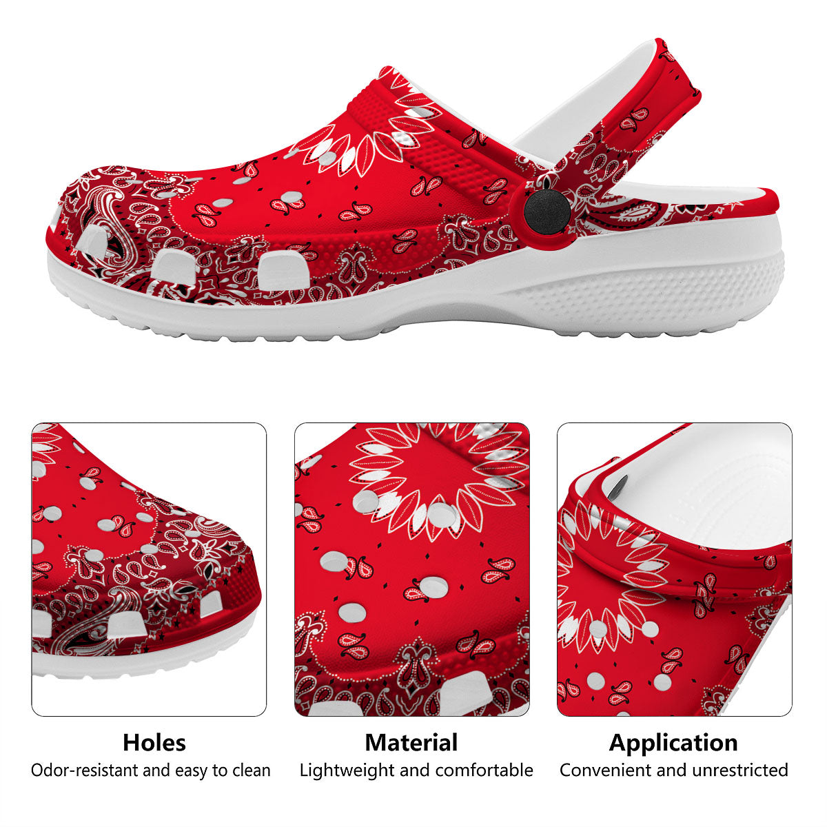 Paisley Bandana White And Red Print Clog-grizzshop