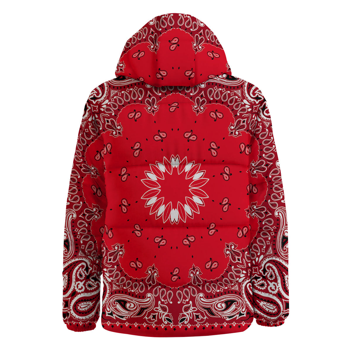 Paisley Bandana White And Red Print Down Jacket-grizzshop