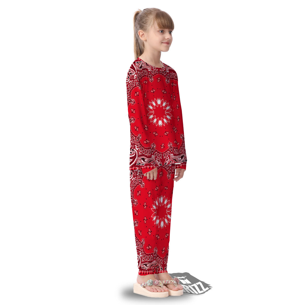 Paisley Bandana White And Red Print Kid's Pajamas-grizzshop