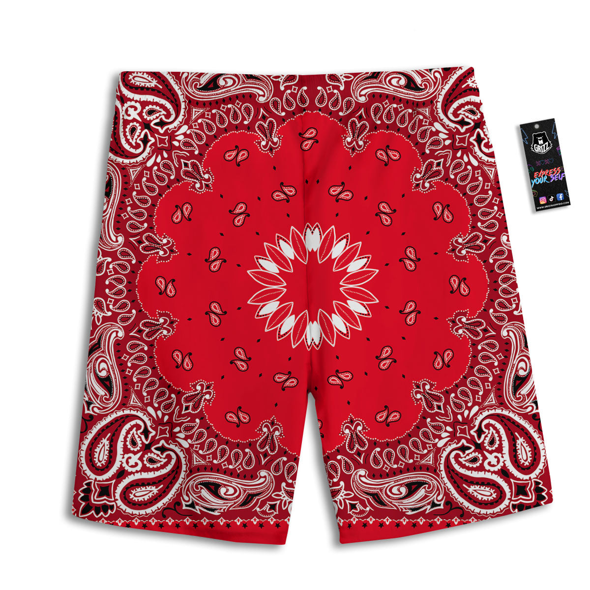 Paisley Bandana White And Red Print Men's Athletic Shorts