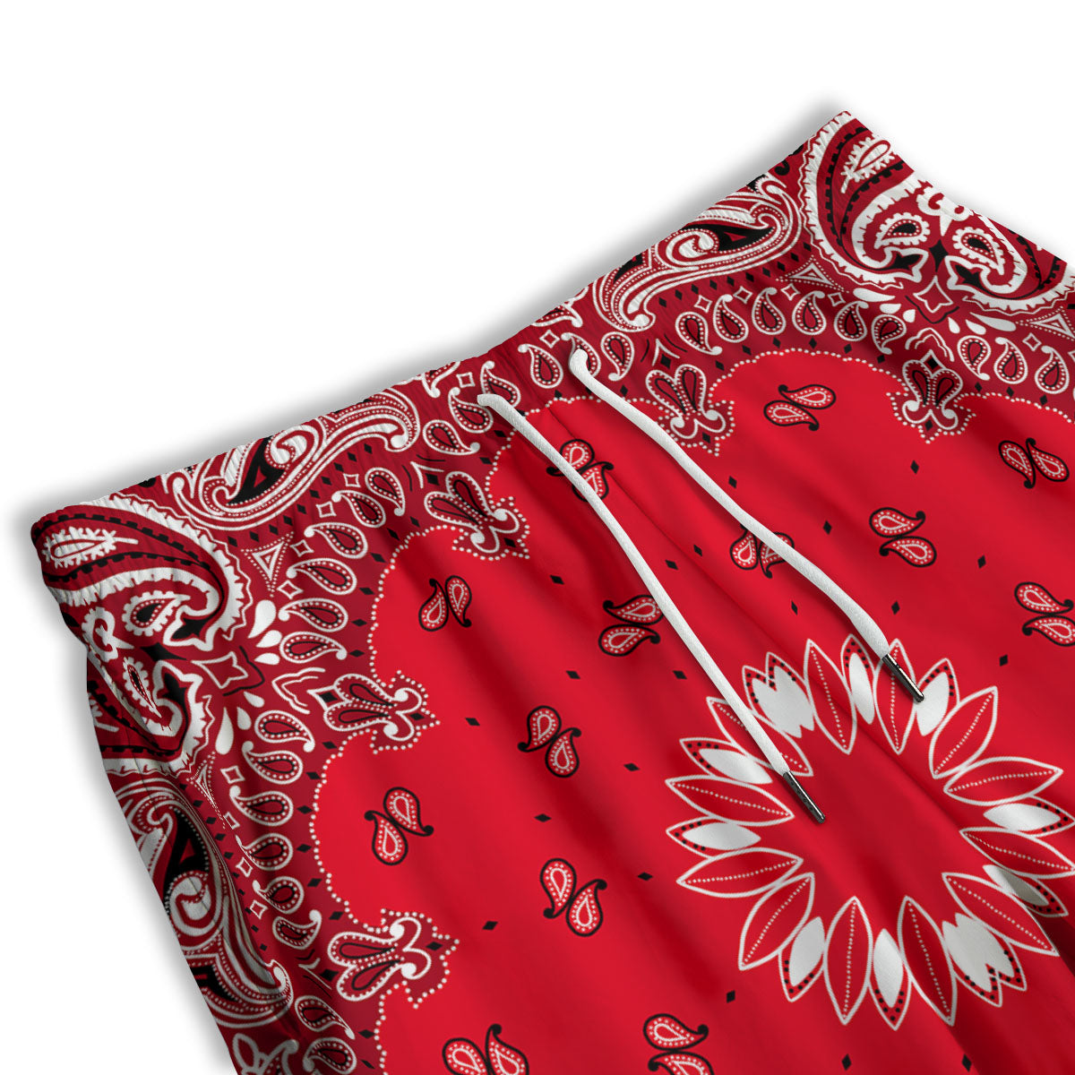 Paisley Bandana White And Red Print Men's Athletic Shorts