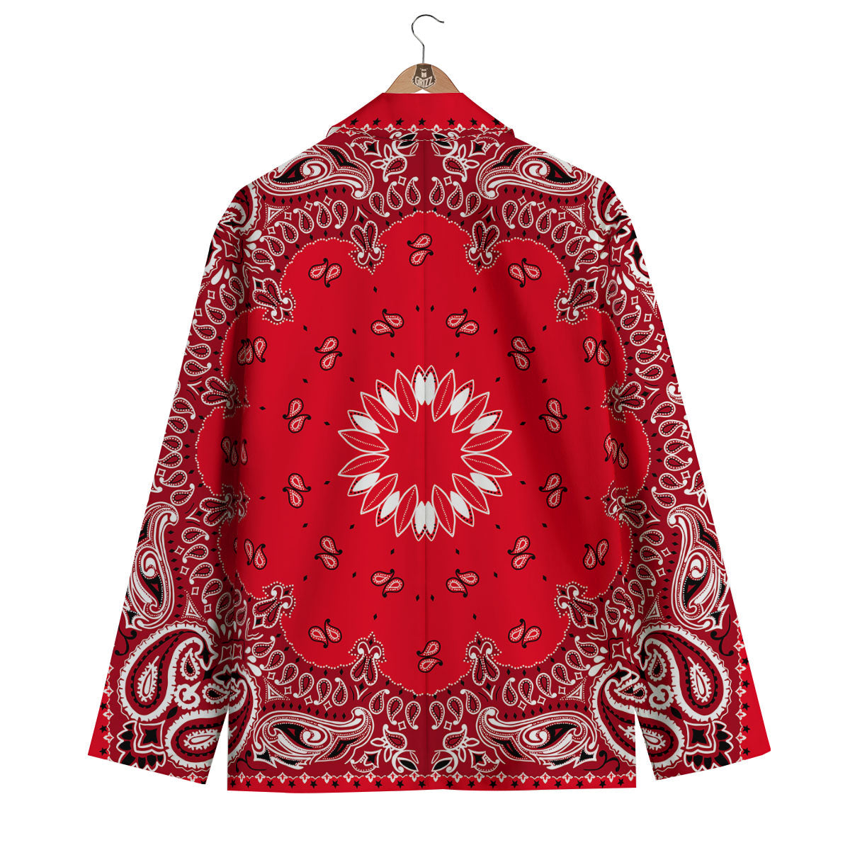Paisley Bandana White And Red Print Men's Blazer-grizzshop