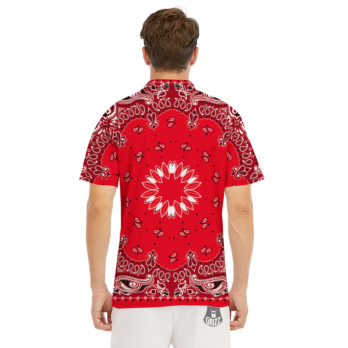 Paisley Bandana White And Red Print Men's Golf Shirts-grizzshop