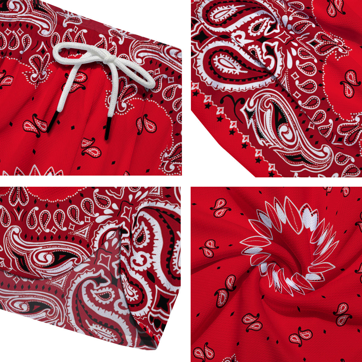 Paisley Bandana White And Red Print Men's Running Shorts-grizzshop