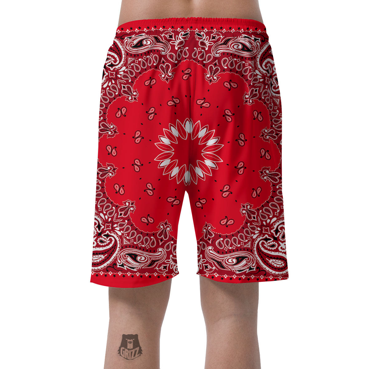 Paisley Bandana White And Red Print Men's Shorts-grizzshop