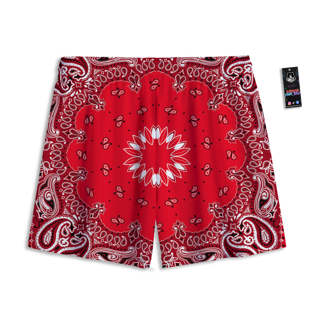 Paisley Bandana White And Red Print Mesh Shorts