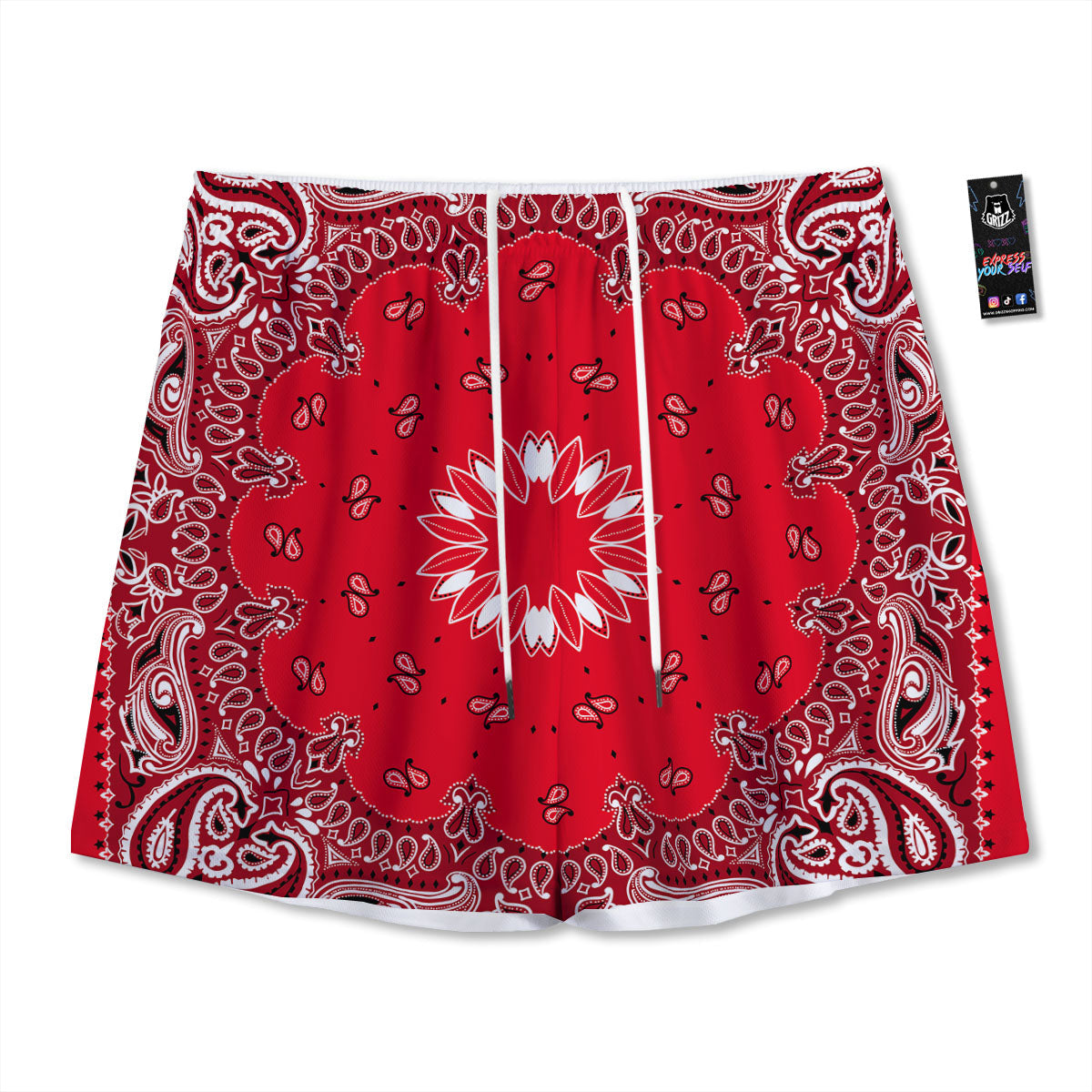 Paisley Bandana White And Red Print Mesh Shorts