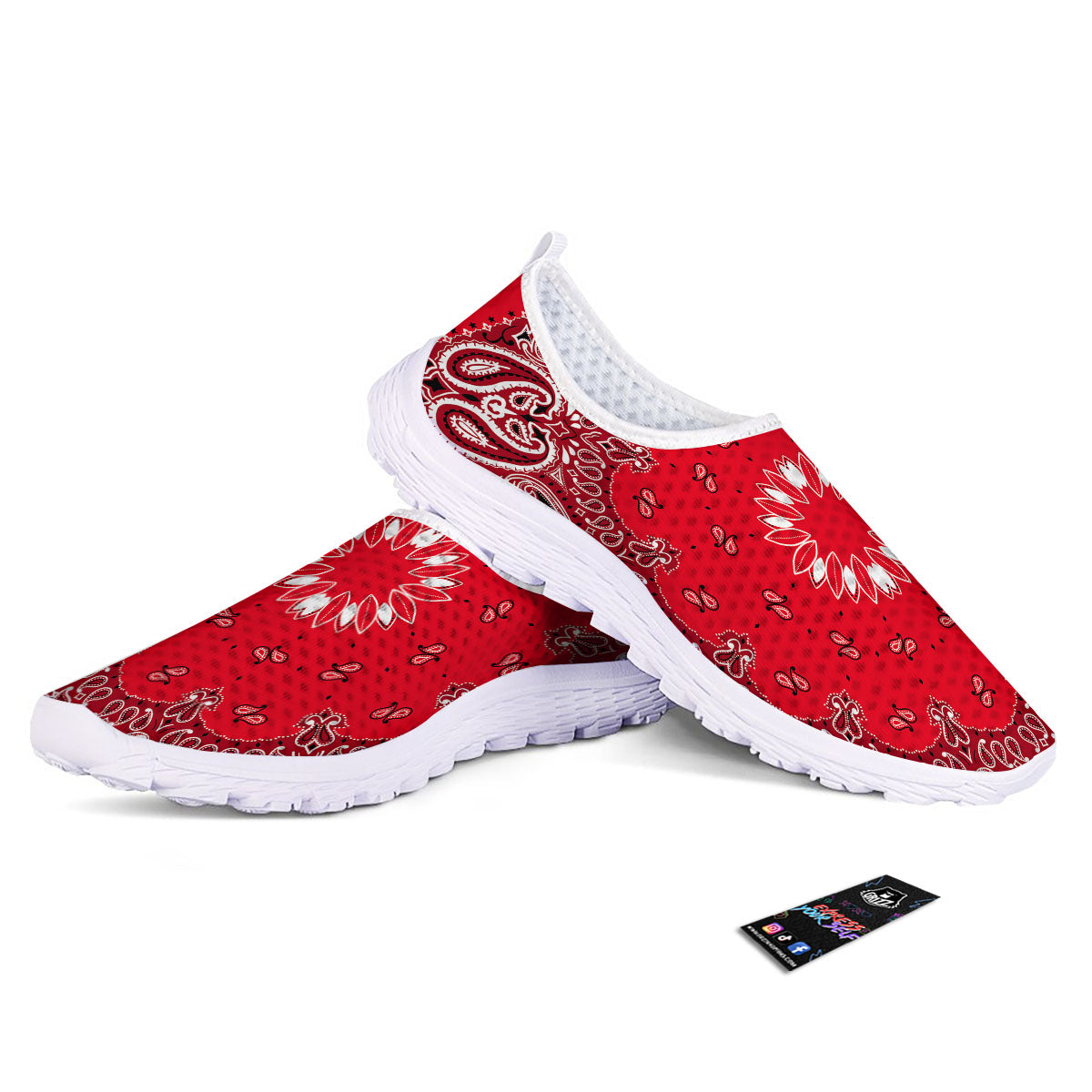 Paisley Bandana White And Red Print Nurse Shoes-grizzshop