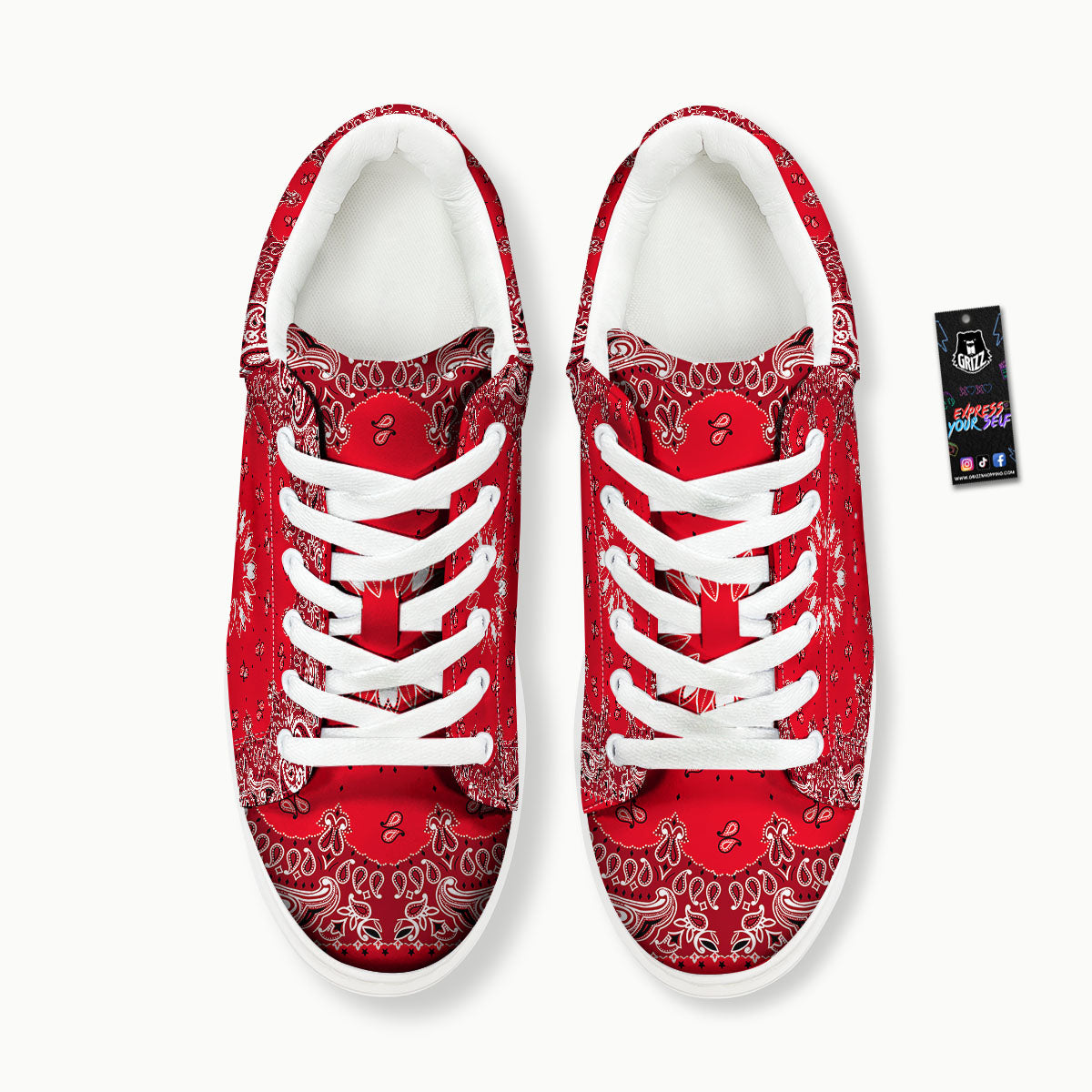 Paisley Bandana White And Red Print Platform Shoes-grizzshop