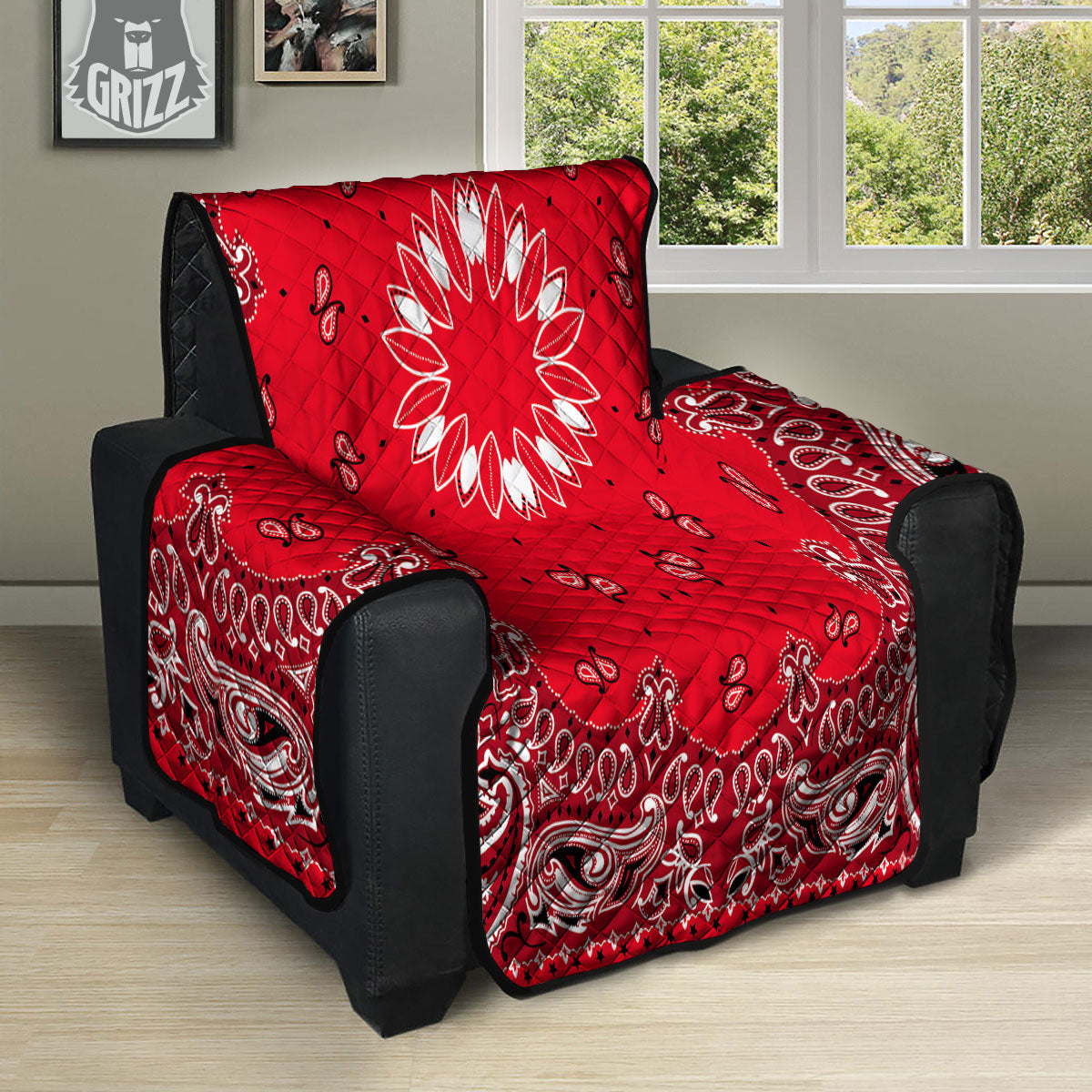 Paisley Bandana White And Red Print Recliner Protector-grizzshop