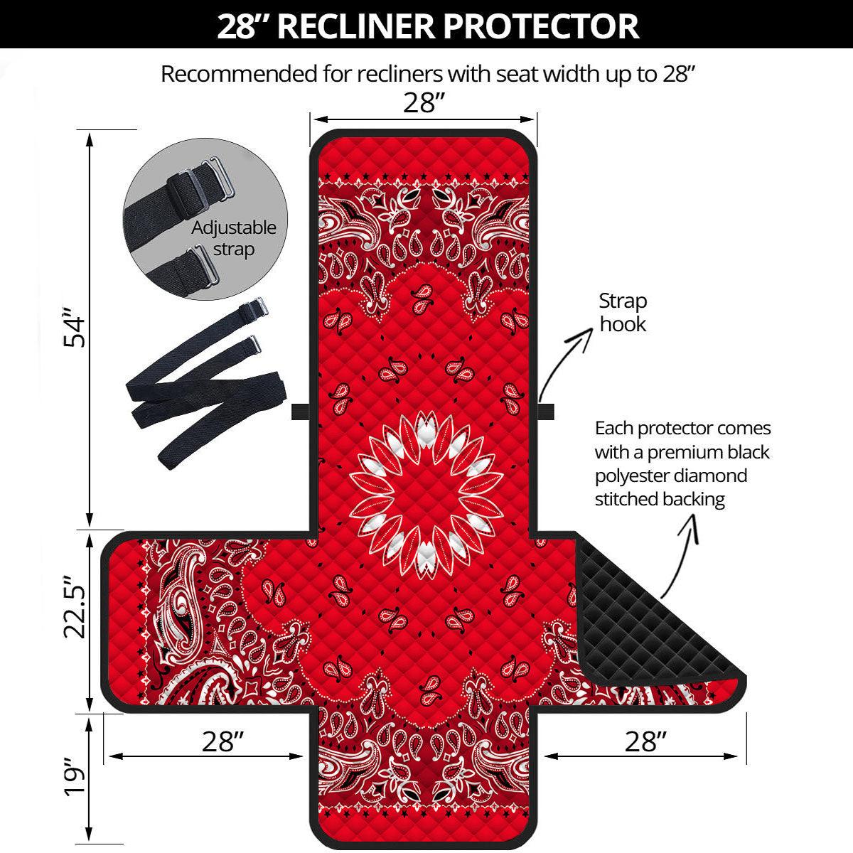 Paisley Bandana White And Red Print Recliner Protector-grizzshop