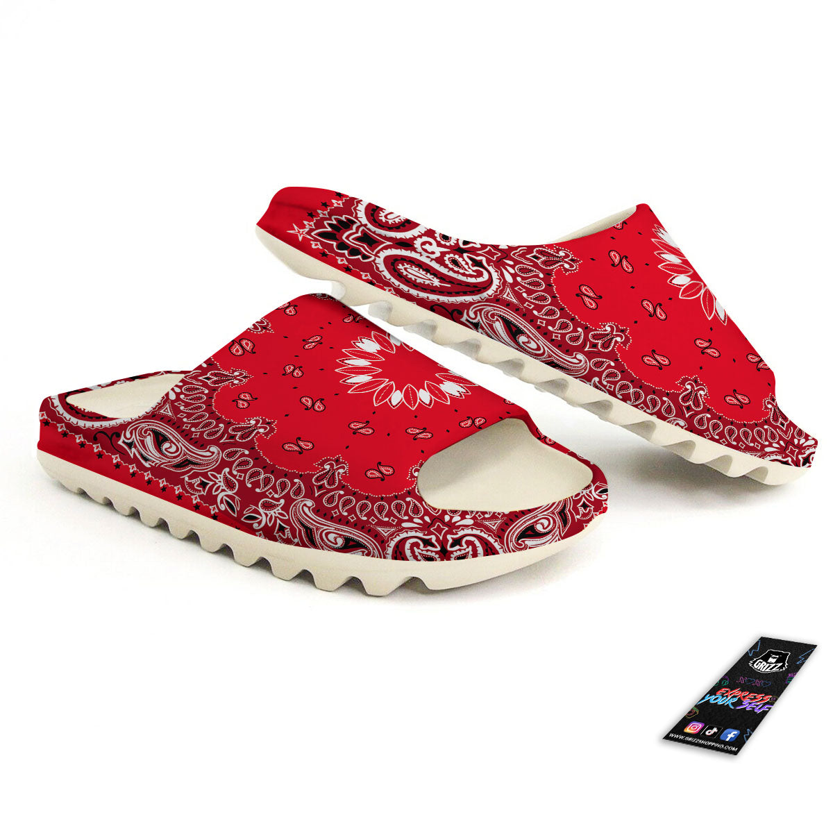 Paisley Bandana White And Red Print Sandals-grizzshop