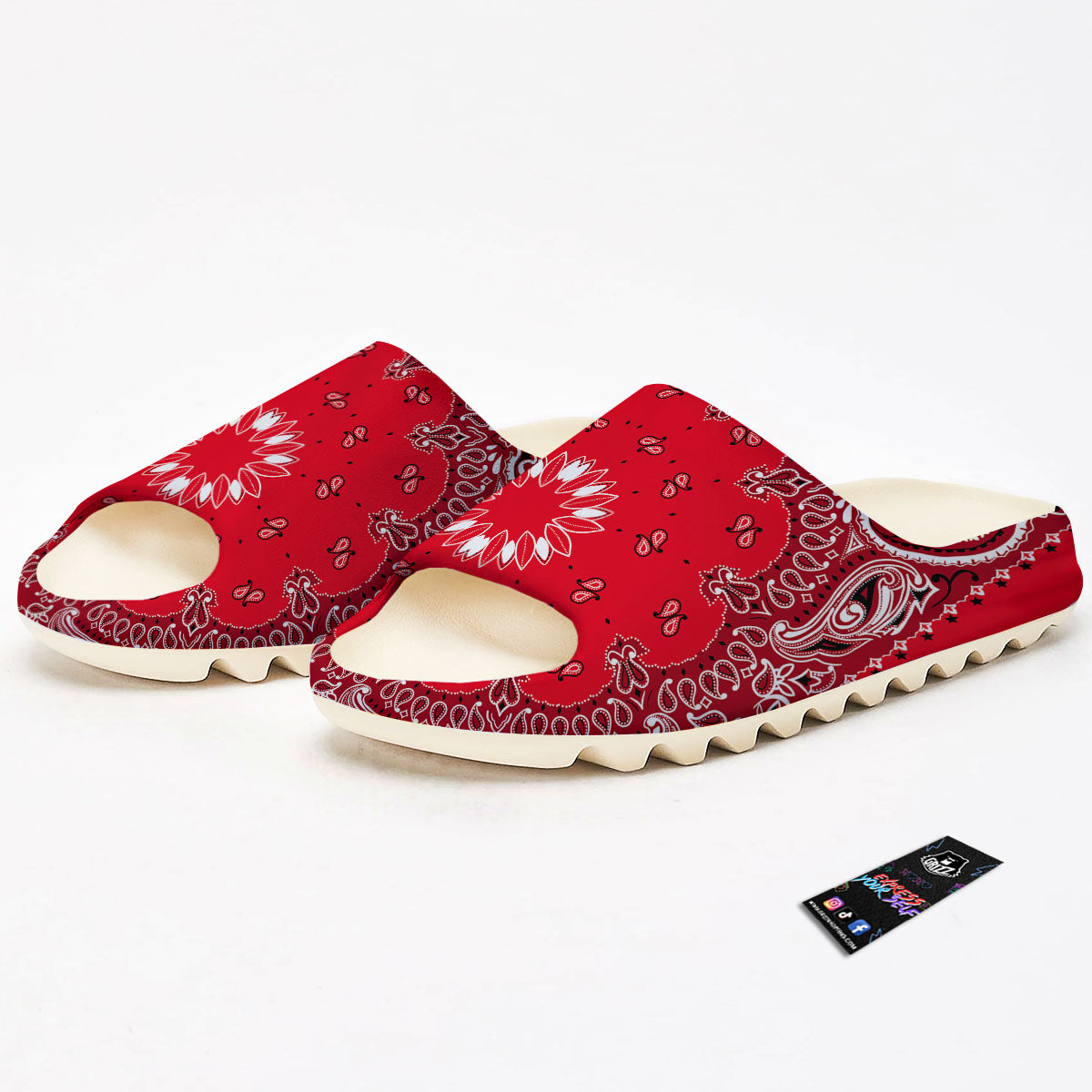 Paisley Bandana White And Red Print Sandals-grizzshop