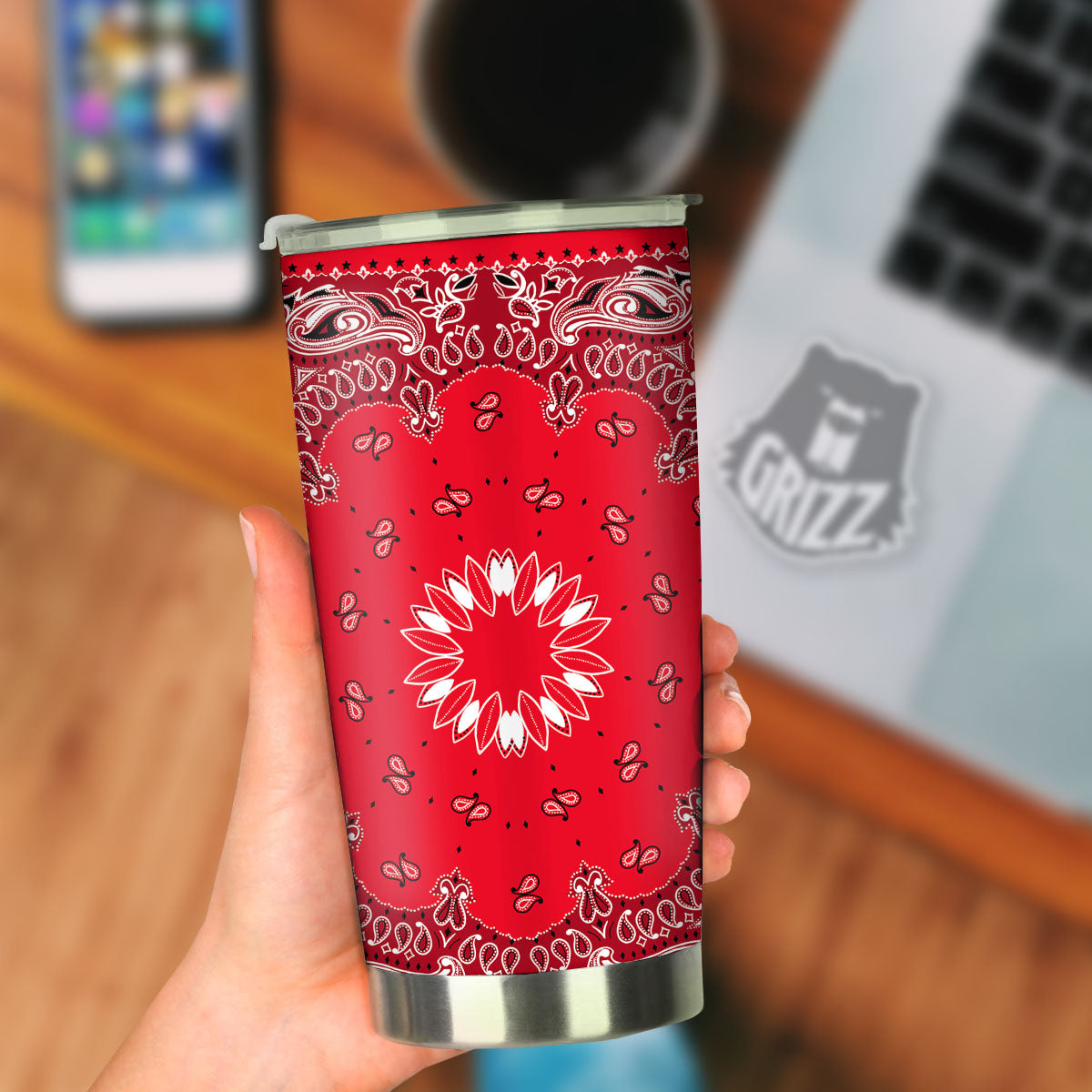 Paisley Bandana White And Red Print Tumbler-grizzshop