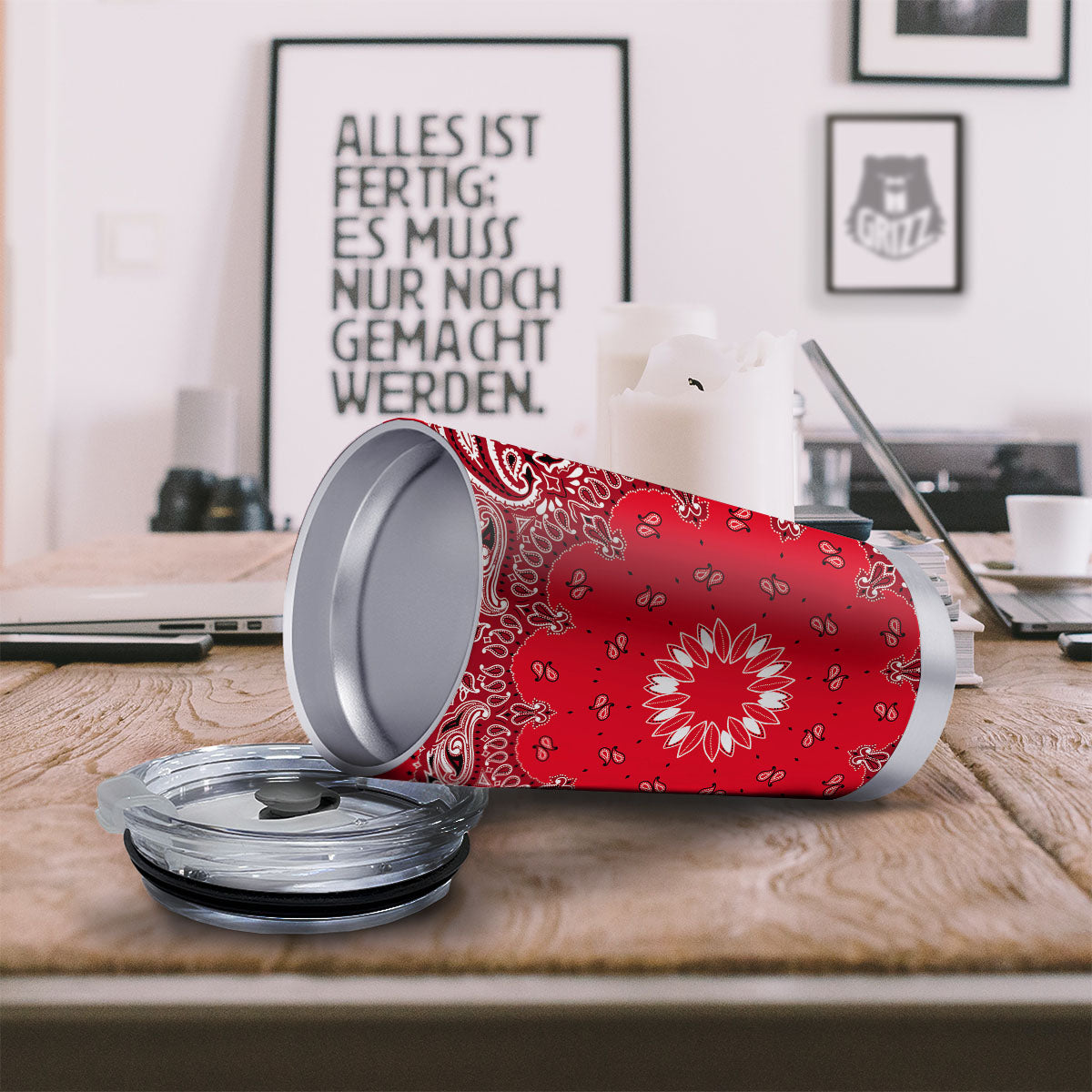 Paisley Bandana White And Red Print Tumbler-grizzshop