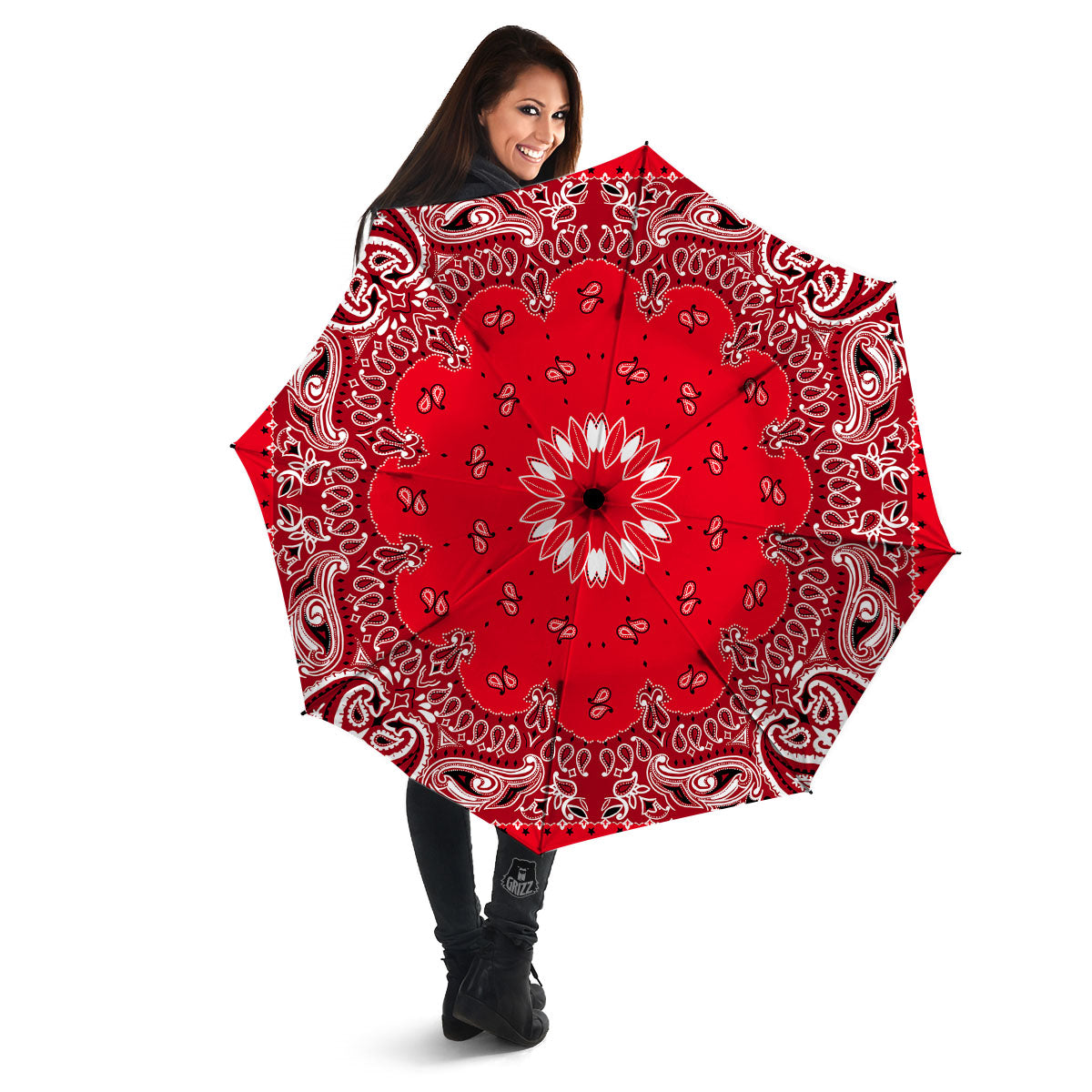 Paisley Bandana White And Red Print Umbrella-grizzshop