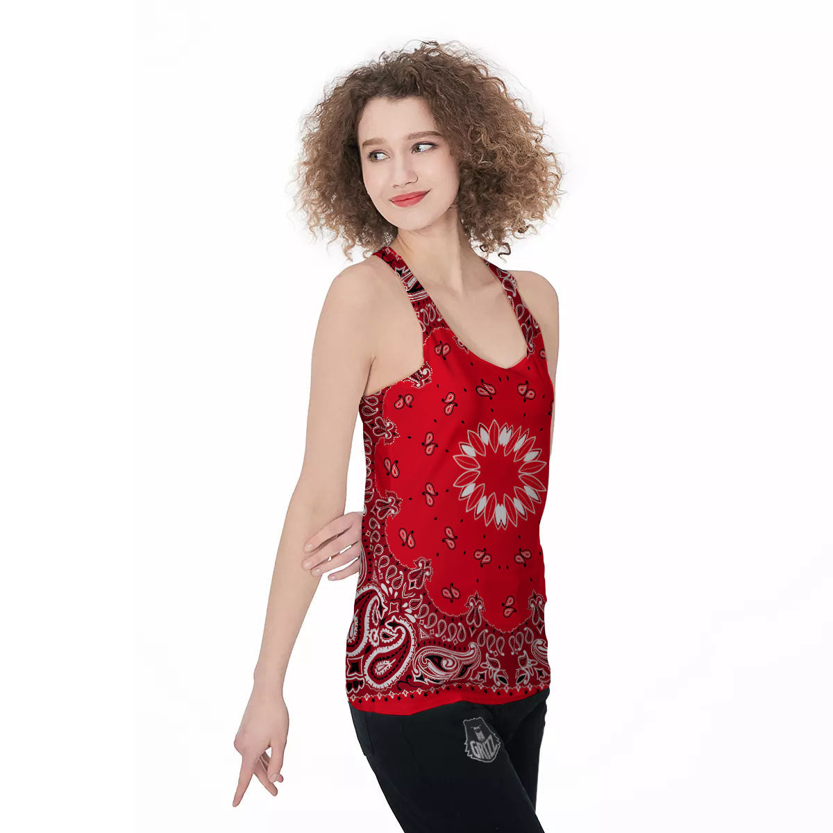 Paisley Bandana White And Red Print Women's Racerback Tank Top-grizzshop