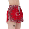 Paisley Bandana White And Red Print Women's Shorts-grizzshop