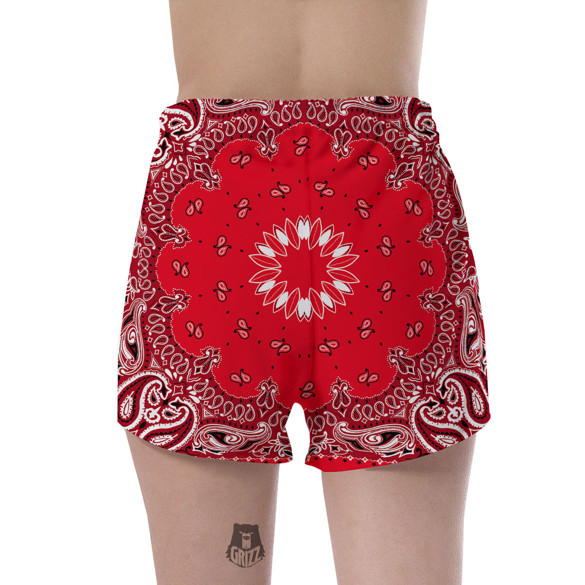 Paisley Bandana White And Red Print Women's Shorts-grizzshop