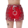 Paisley Bandana White And Red Print Women's Shorts-grizzshop