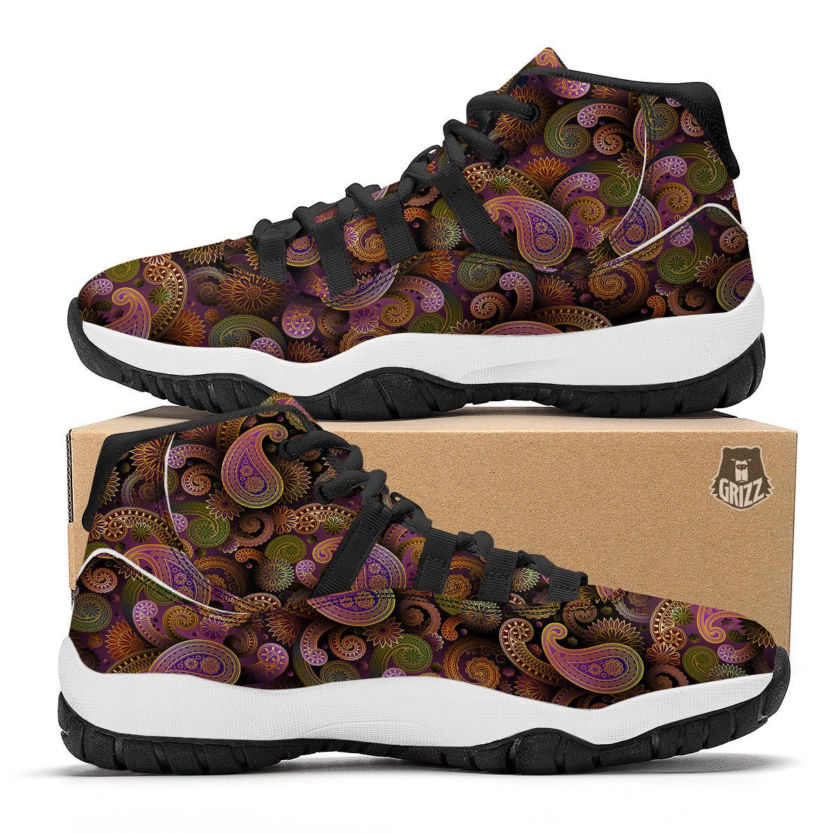 Paisley Black Bball Shoes-grizzshop