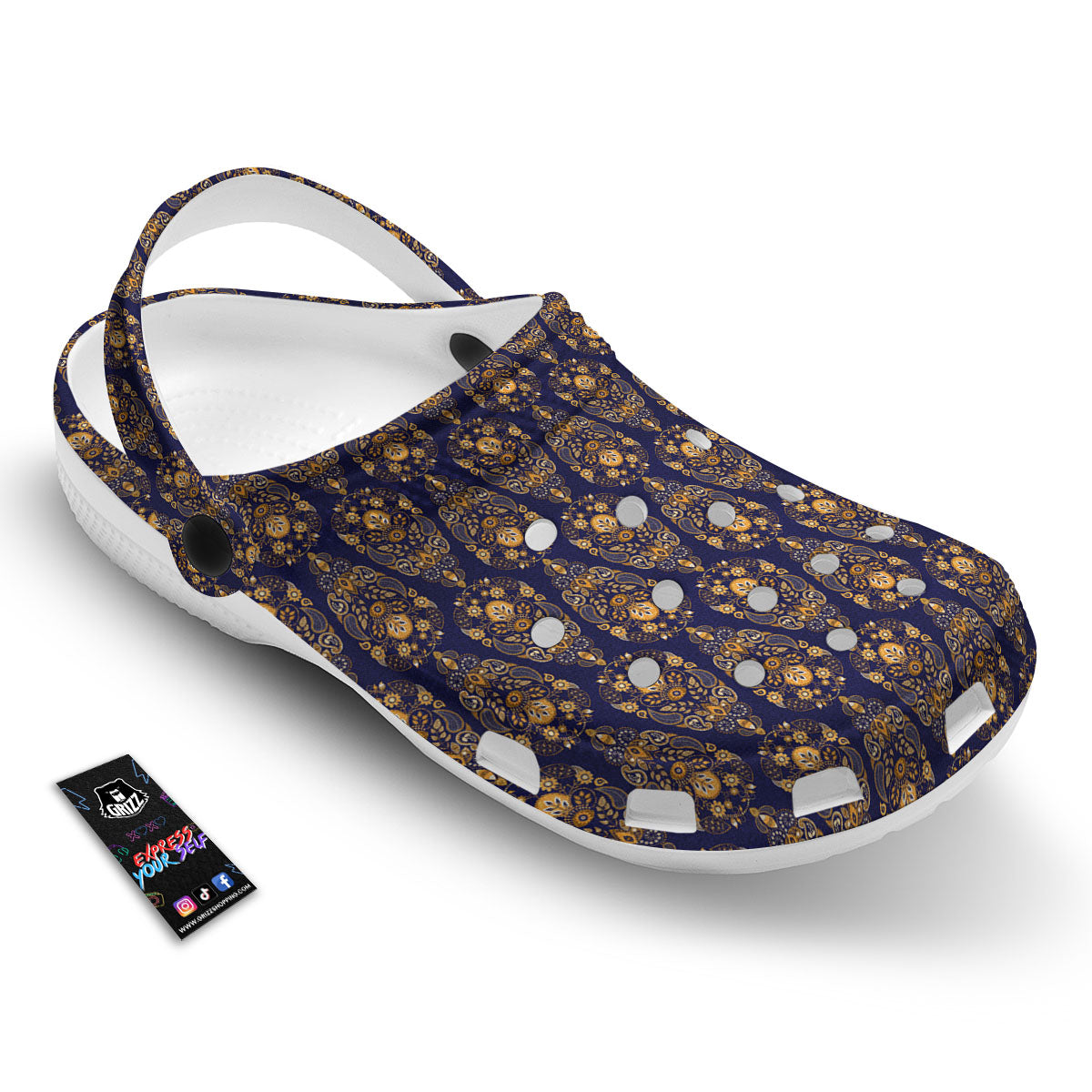Paisley Blue And Gold Print Pattern Clog-grizzshop