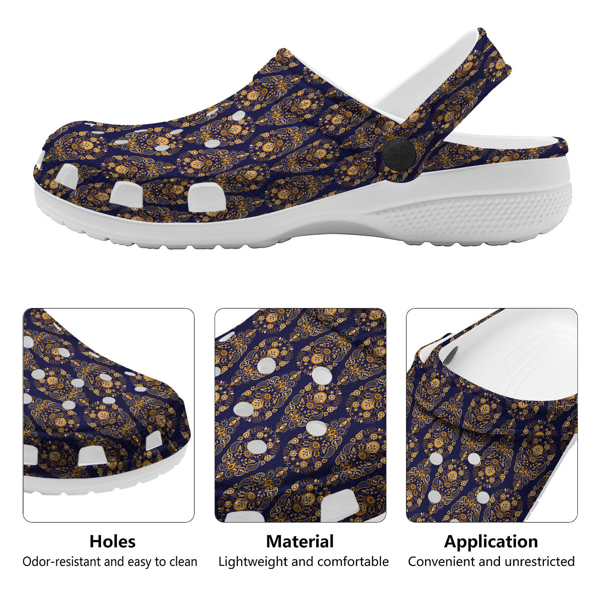 Paisley Blue And Gold Print Pattern Clog-grizzshop