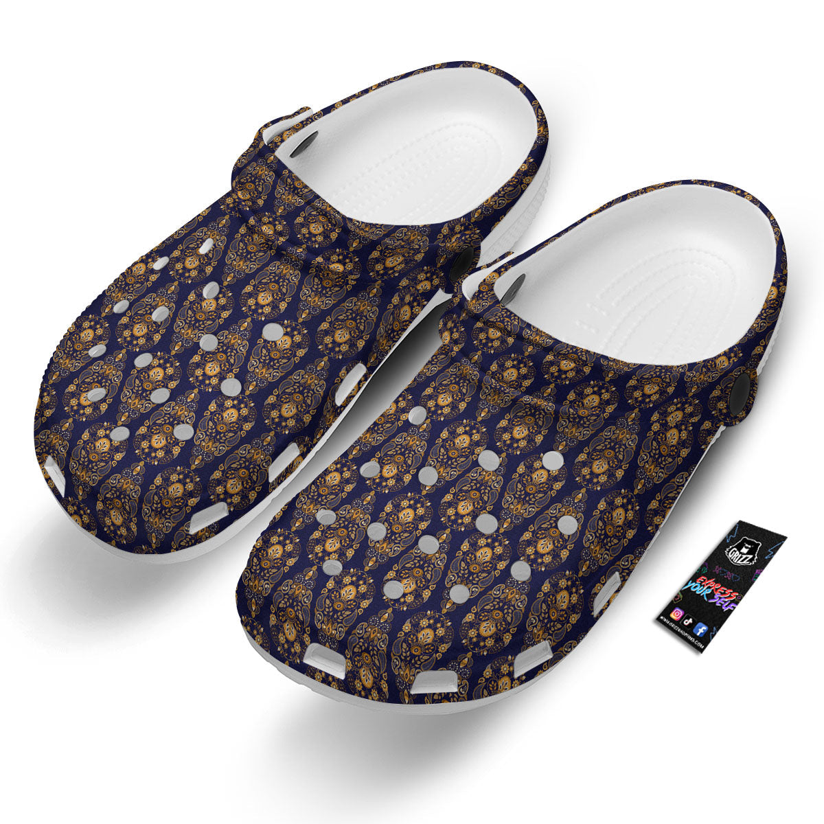 Paisley Blue And Gold Print Pattern Clog-grizzshop