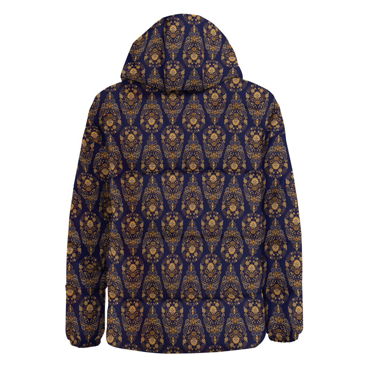 Paisley Blue And Gold Print Pattern Down Jacket-grizzshop