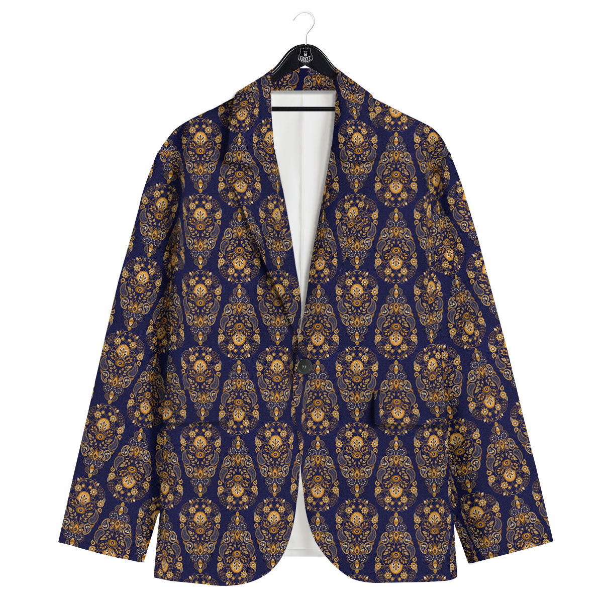Paisley Blue And Gold Print Pattern Men's Sport Coat-grizzshop