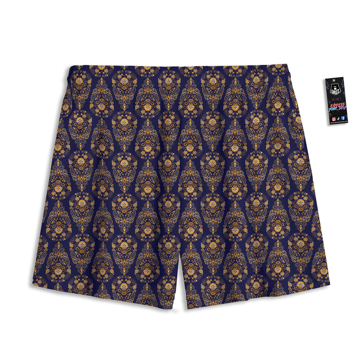 Paisley Blue And Gold Print Pattern Mesh Shorts