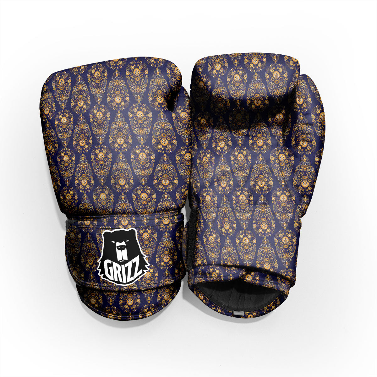 Paisley Blue And Gold Print Pattern Pro Boxing Glove
