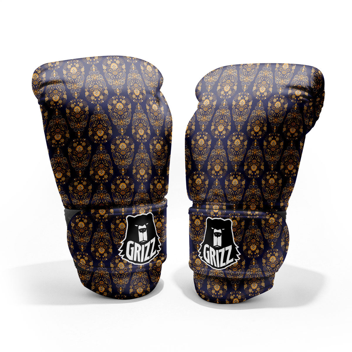 Paisley Blue And Gold Print Pattern Pro Boxing Glove