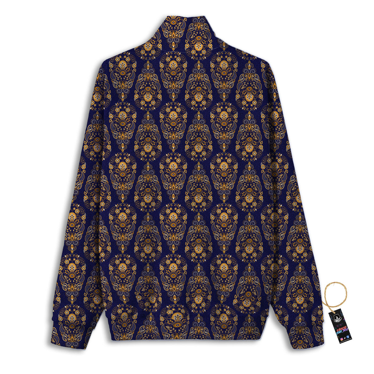 Paisley Blue And Gold Print Pattern Track Jacket-grizzshop