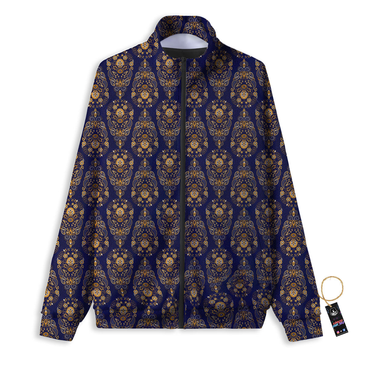 Paisley Blue And Gold Print Pattern Track Jacket-grizzshop